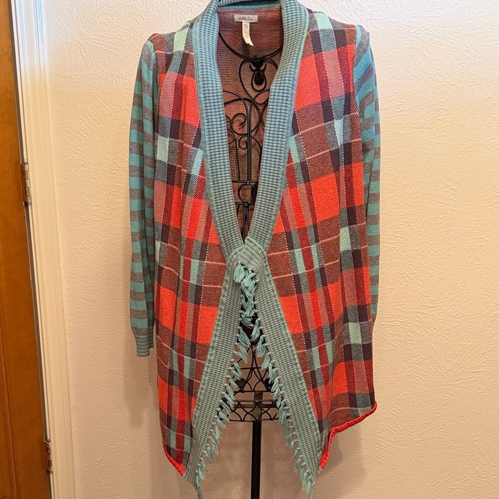 🦞🦞🦞BOGOHO🦞🦞🦞Matilda Jane Mixed Media Plaid Cardigan-Medium